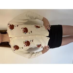 Embroidered Flower Basket Knit White Cardigan